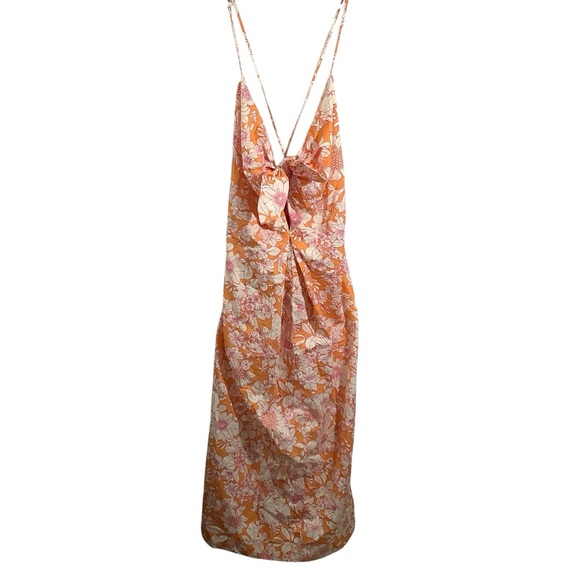 J. Crew Dresses & Skirts - J. Crew Orange and Cream Floral Dress Popolin Tie Front Midi